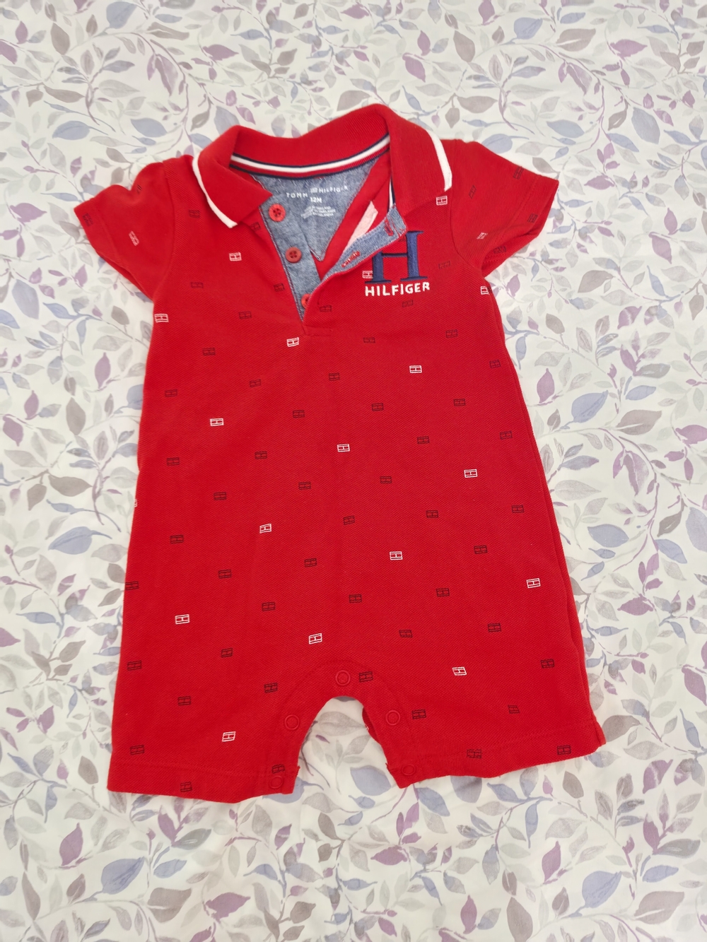 Tommy Hilfiger Red Polo Romper with Navy Trim 6-9 mos